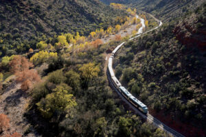 aerial photo of the verde canyon railroad outside of clarkdale az