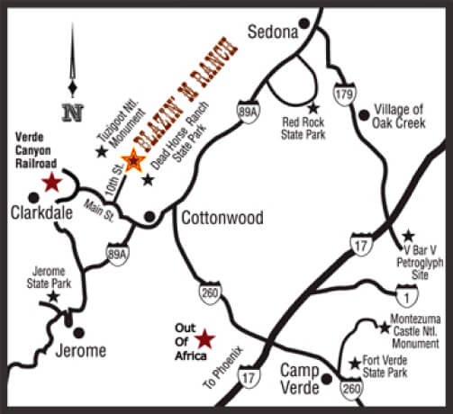 a map to blazin m ranch in cottonwood az